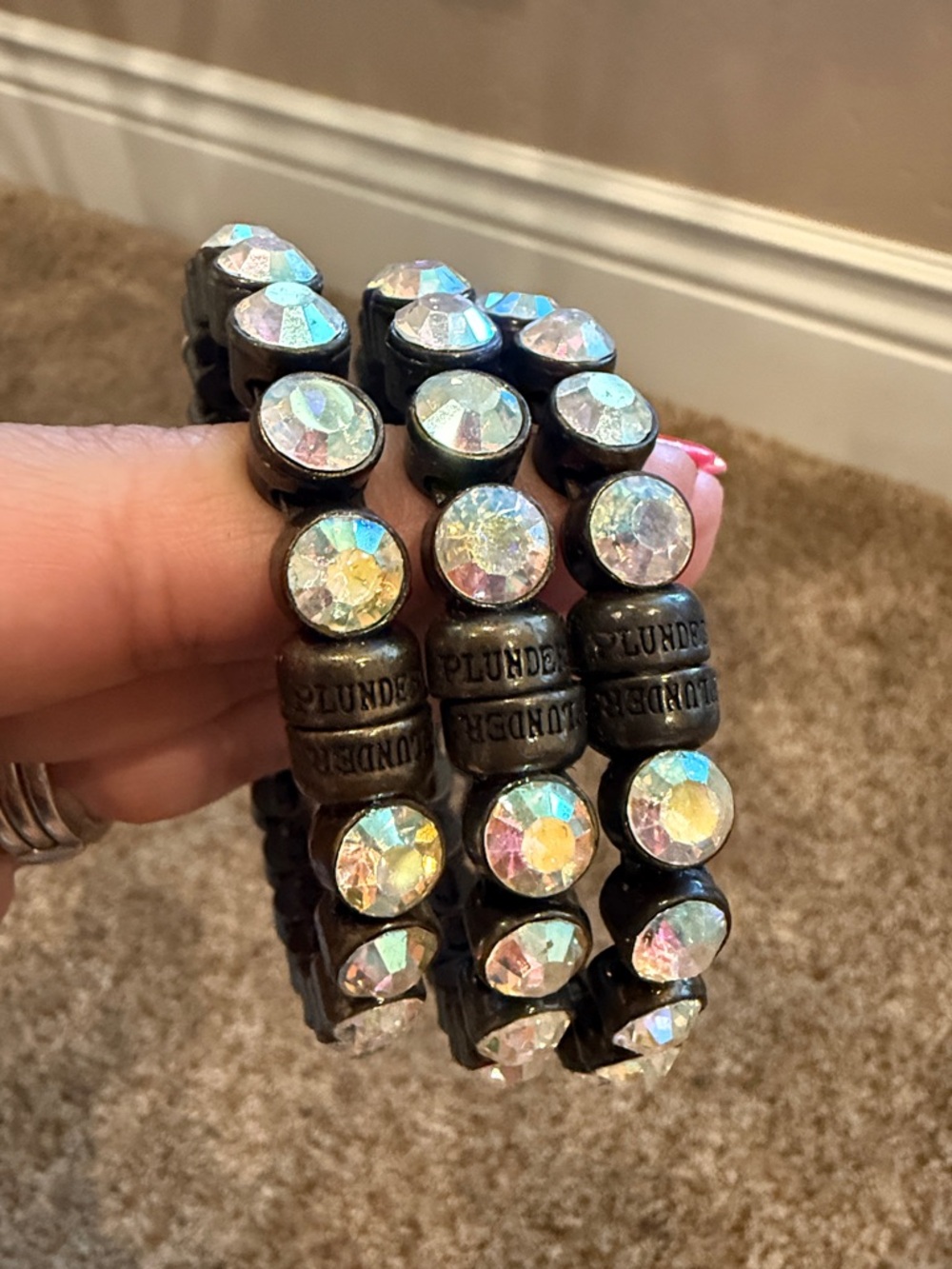 Plunder Iridescent Crystal Bracelet - Black & Aurora